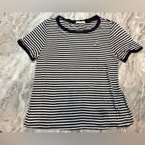 Occasion Black White Striped Rainbow Patch Ribbed Top S M
